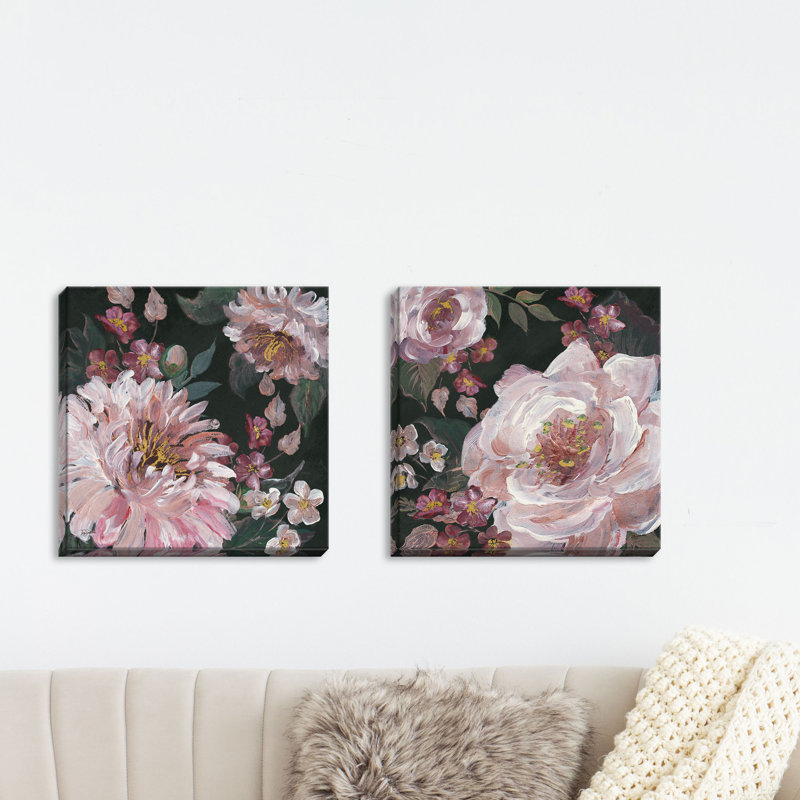 « romantique moody fleurs on black i & iii » par tre sorelle studios-2 pièces, ensemble de 2 reproductions d’art sur toile
