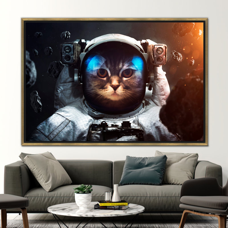 Impression abstraite sur toile thématique «Espace chat»: décoration murale inspirée d'un animal, H 33 po x l 45 po, Doré
