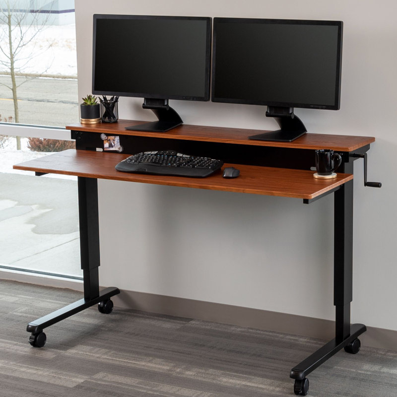 Selinger Adjustable Metal Base Standing Desk, 33.5" H x 59" W x 29.5" D, Teak/Black