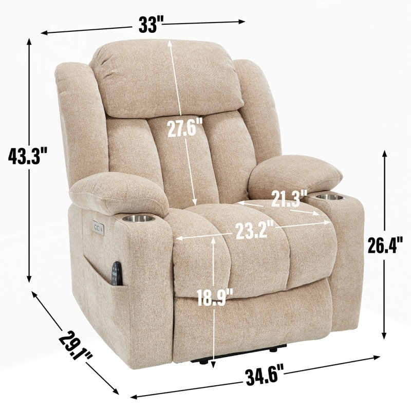 Chenille Power Lift Recliner Chair, Beige
