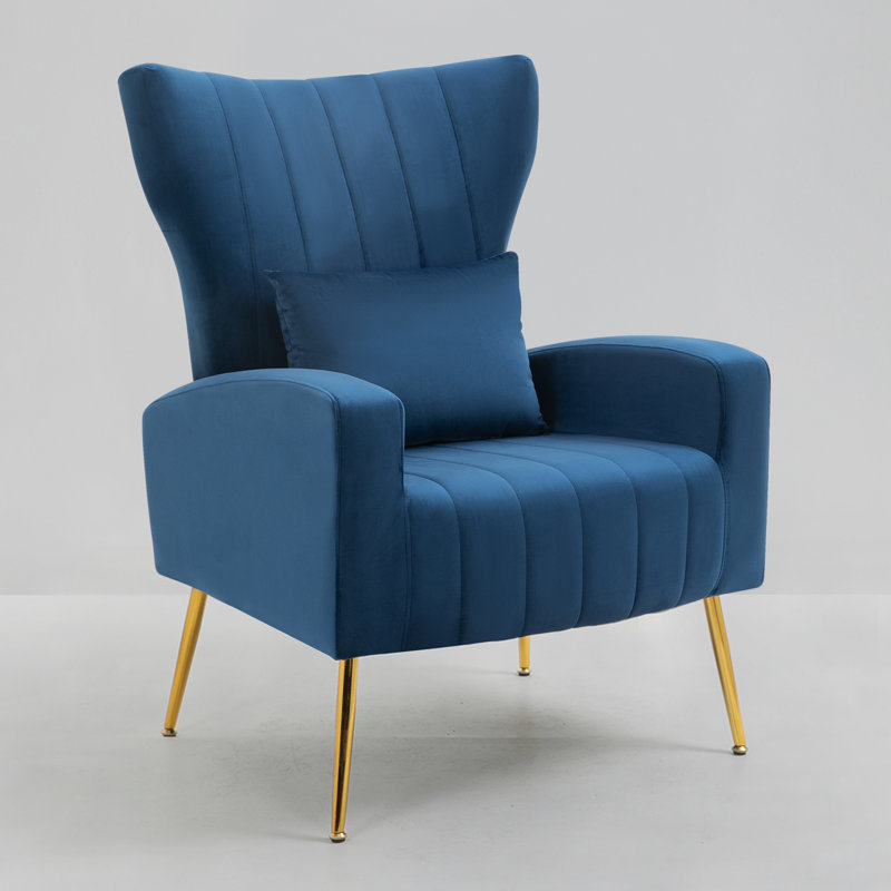 27' ' wide velvet armchair Mahith, Bleu très foncé