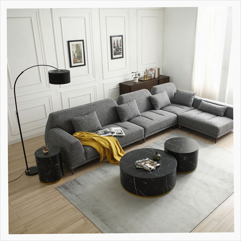 Table basse ronde avec plateau en bois manufacturé, H 15,7 po x L 23,6 po x l 23,6 po, Noir, noir, noir, noir