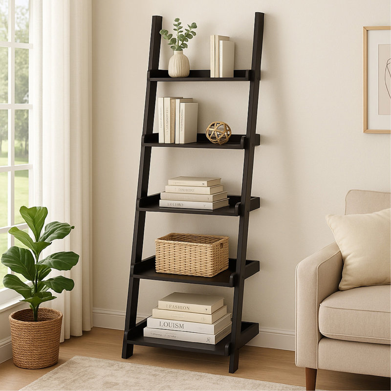 Bibliothèque échelle échelle avec 5 tablettes, 72 pouces, brun cacao rouge