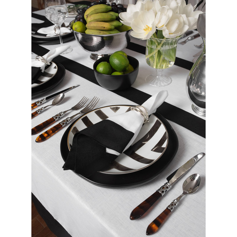 Contempo - 100% Pure Linen Dinner Napkins, Black/White