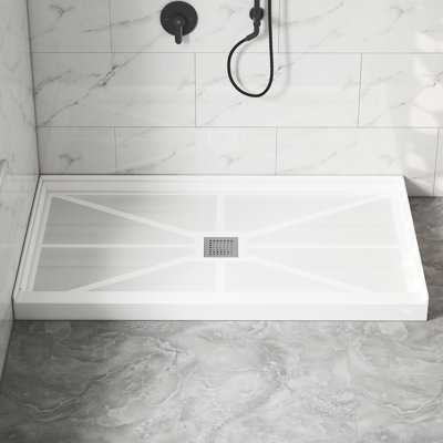 48/60"W x 32/36"D Multiple Sizes Single Threshold SMC Shower Pan Base with Drain Assembly, Non-Slip