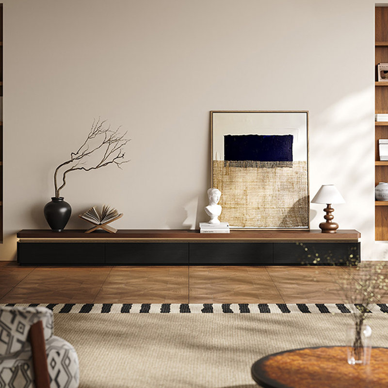 Retro Black Solid Wood TV Stands