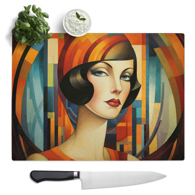 Art Deco Woman Art Deco  Glass Chopping Board