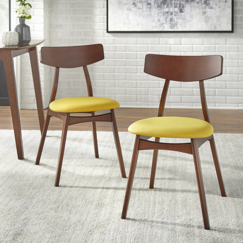 Brunehilde 18.5'' H Linen Blend Upholstered Beech Side Chair, Yellow, Walnut