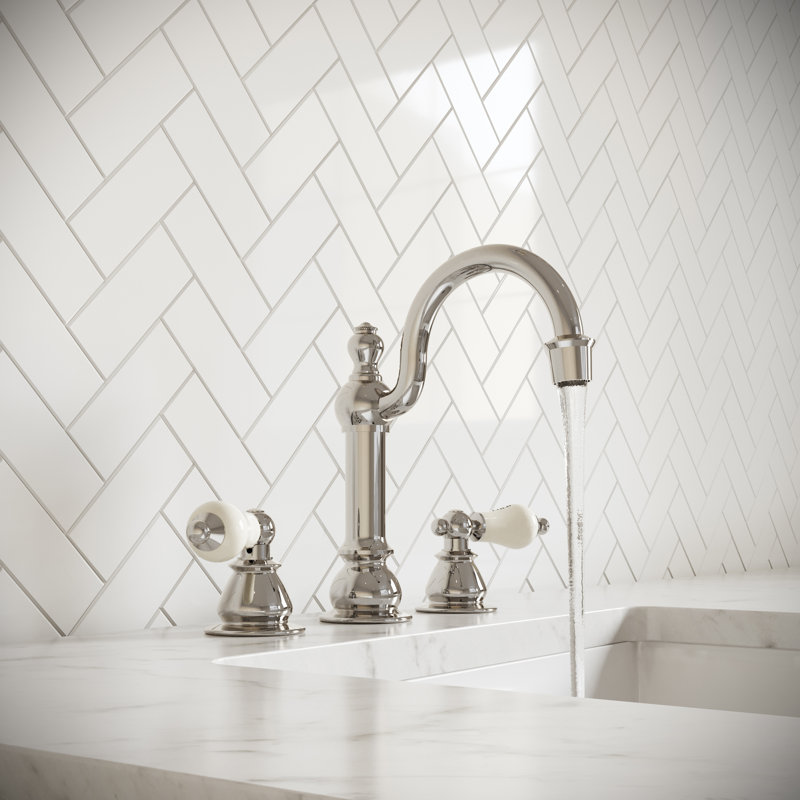 2-handle Bathroom Faucet with Drain Assembly, Polished Nickel, Porcelain Lever (Labeled)