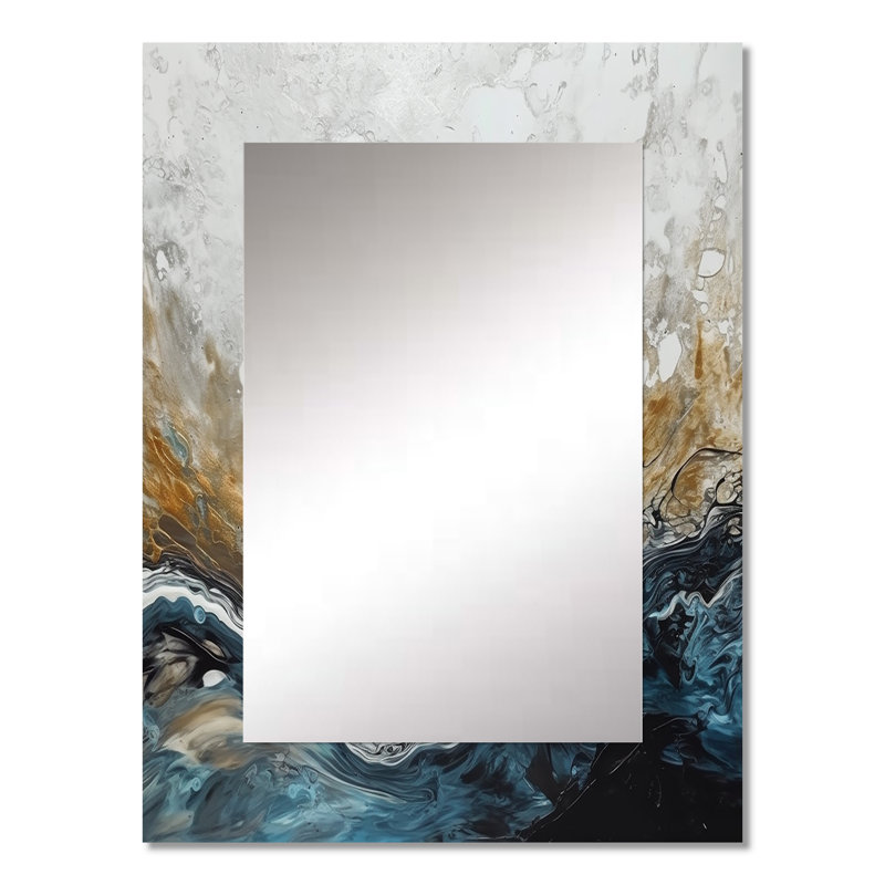Grey Gold Modern Abstract Contemporary II - Marble Mirror, Gray Unique Wall Mirror, Printed Metal Art, 32" x 24"