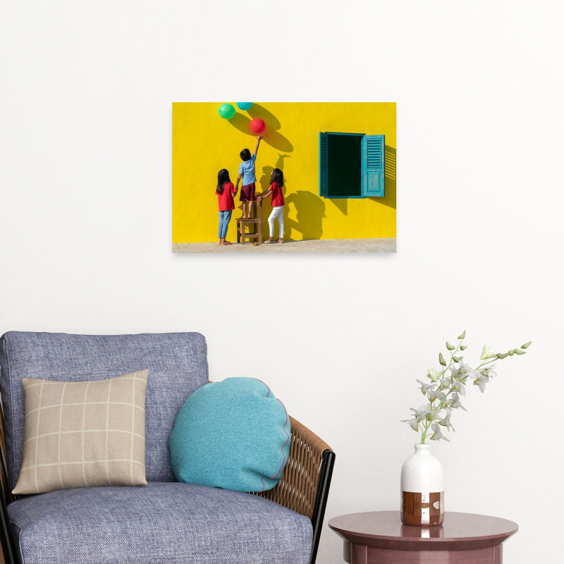 Playful Kids Yellow Wall Colorful Playful Vibrant Wall Art Print by Anges Van Der - Wrapped Canvas Print
