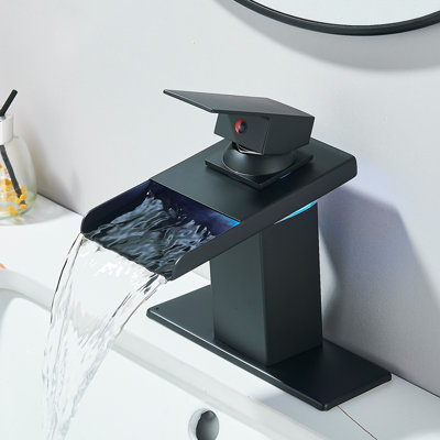 Robinet pour salle de bain carré carré avec lumière DEL, robinet de salle de bain noir mat Mosson