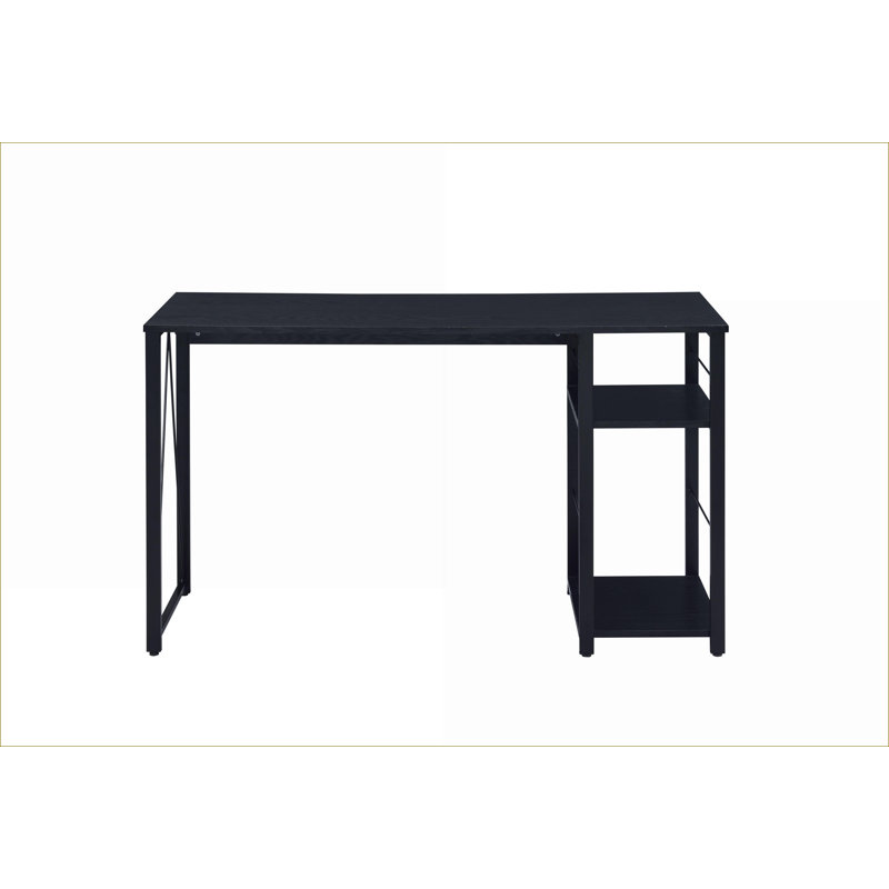 Bureau d'écriture moderne noir avec tablette à 2 niveaux | Base ouverte en métal | Noir, bois synthétique