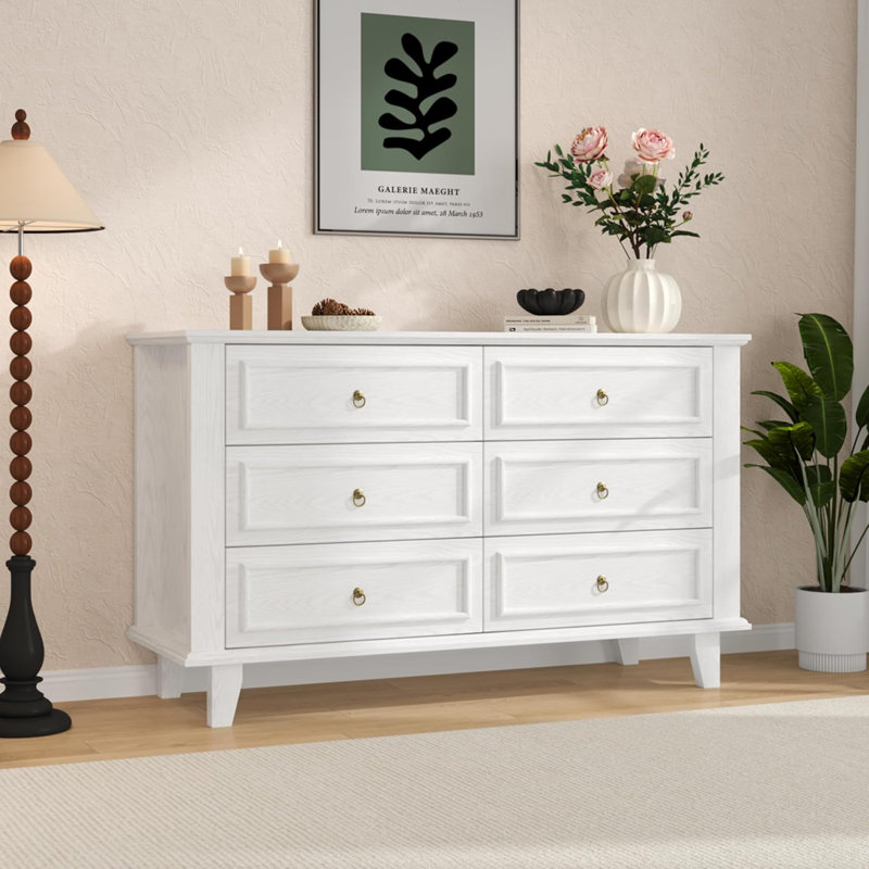 Commode à 6 tiroirs, largeur 47,2 pouces, Blanc