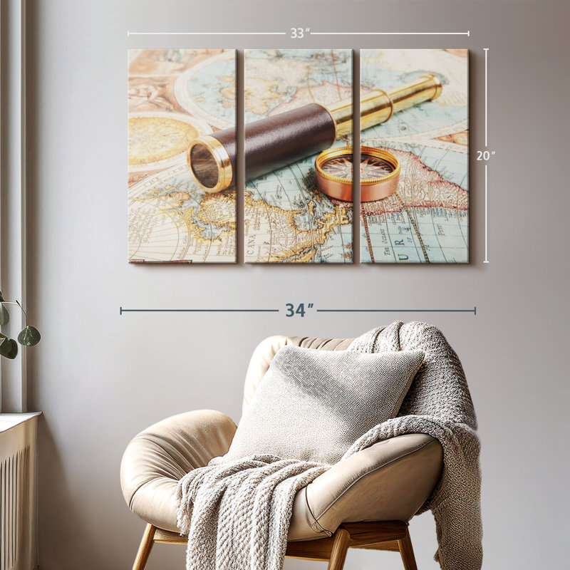 "Espion et boussole" sur toile, H 20 po x l 33 po x P 1,25 po
