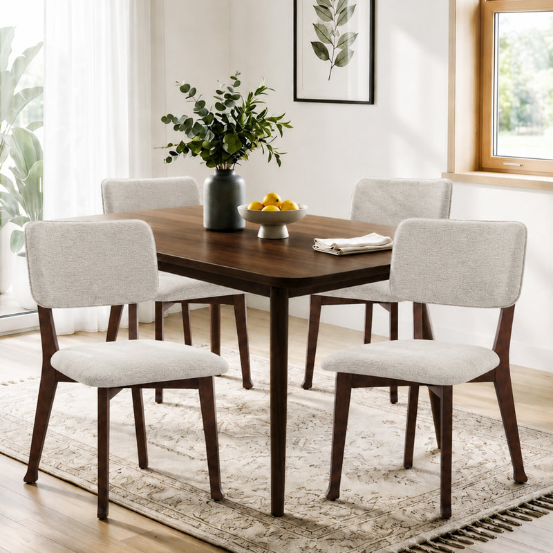 Chaises d'appoint de cuisine en bois d'hévéa massif avec assise rembourrée, 4, Gris clair