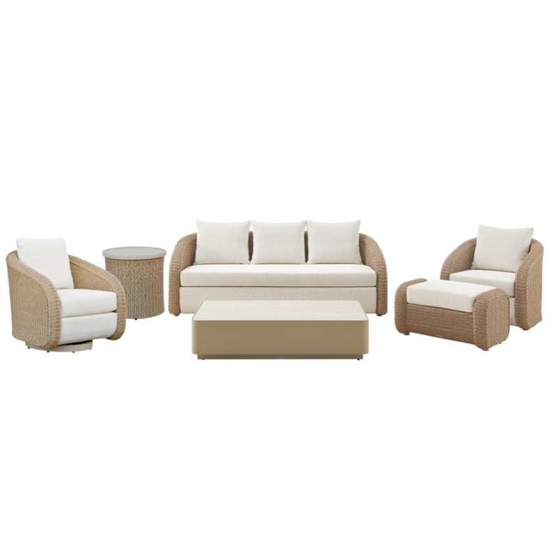 Ensemble de conversation d'extérieur en métal thermolaqué 6 pièces avec coussins Boucle