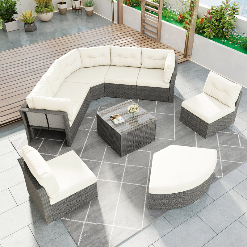 Ensemble de meubles de patio Mobilier d'extérieur Méridienne en rotin Ensemble de sièges de patio avec coussins et table de centre