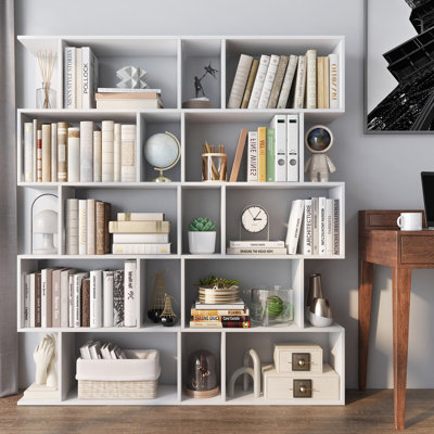 Rufio 62.5" H 27.5" W 5-Tier Manufactured Wood Geometric Bookcase