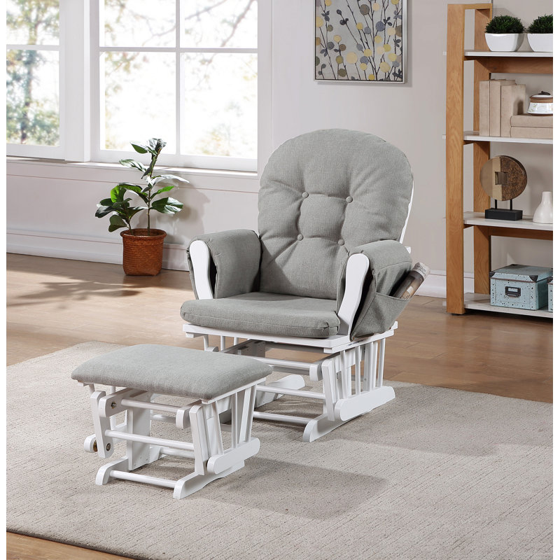 Fauteuil coulissant et repose-pieds en bois et tissu