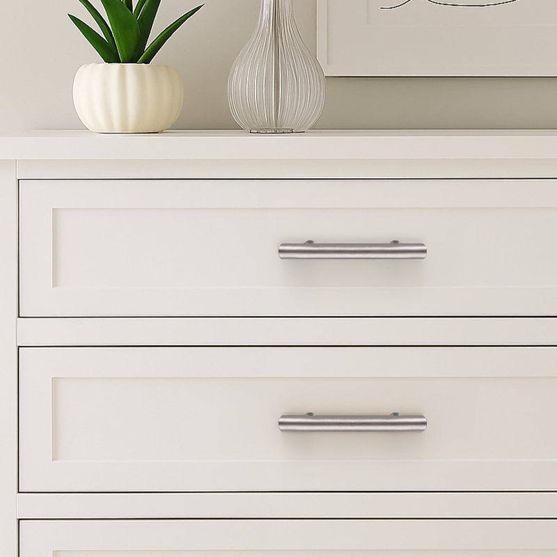 Poignée d'armoire en acier inoxydable - 5 po, conception en T moderne, finition brossée, trou central de 3 po, Nickel brossé