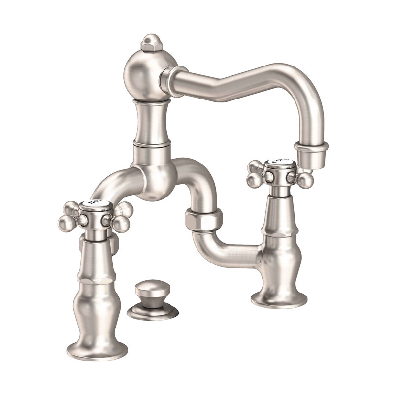 Chesterfield Bathroom Bridge Faucet with Drain Assembly, Satin Nickel (PVD)