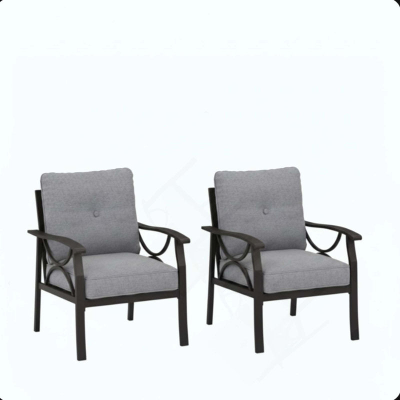 Ensemble de 2 fauteuils en métal toutes saisons avec coussins, Gris, Noir