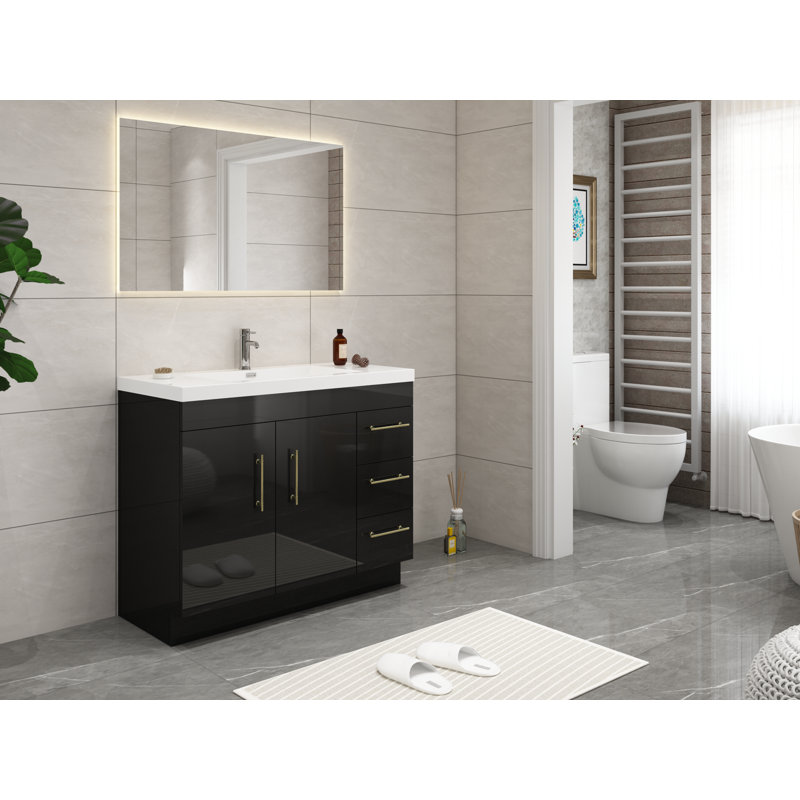 Ensemble de meuble-lavabo simple 42 po Carliss, Noir, Or