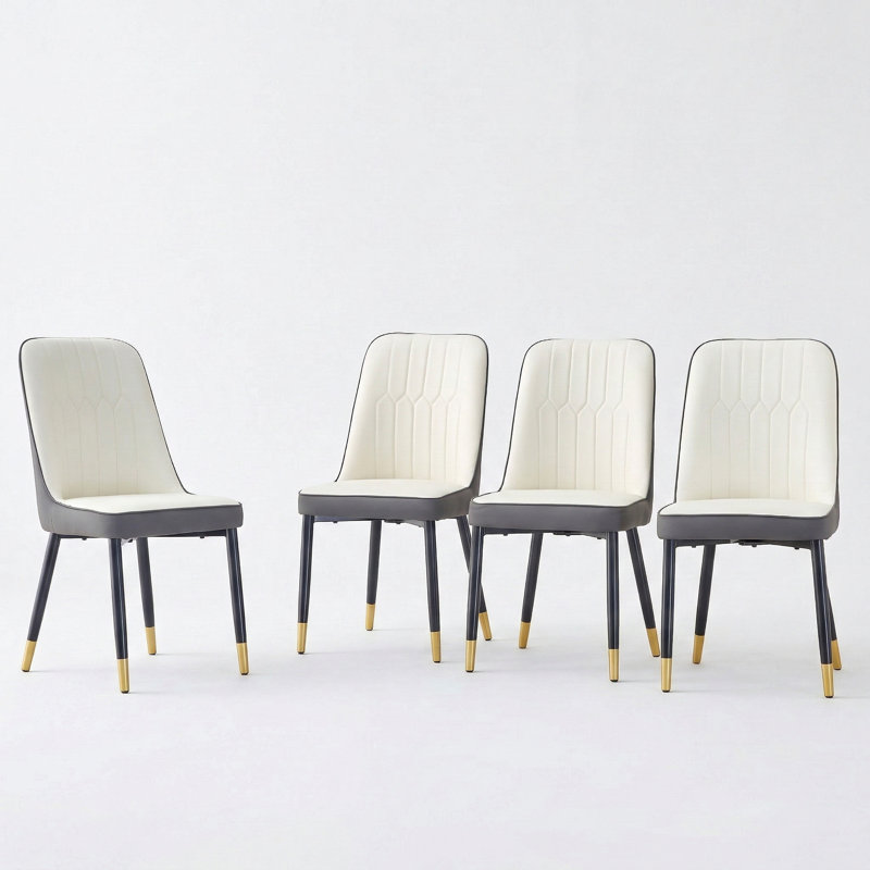 Shantai Unfinished Tufted Upholstered Back Side Chair, Beige/Dark Gray