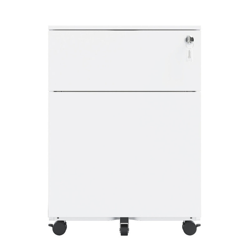 Steel 2 Drawer Mobile File Cabinet with Lock - Fits Legal/Letter/A4/F4, Wheels Easy to Install (Fully Assembled Body), White