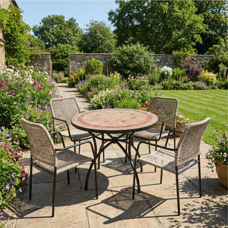 Patio Dining Set with Round Table, 74cm H x 91cm W x 91cm D, 4