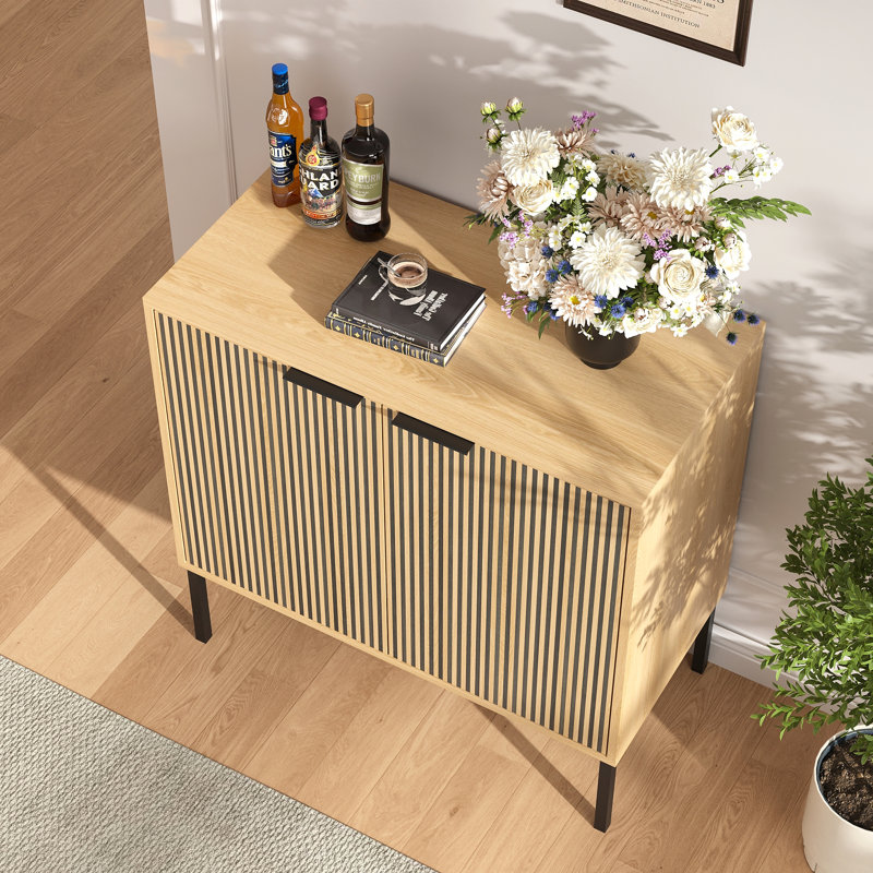 Adelhard 31.4'' Tall 2 - Door Accent Cabinet,Rattan Cane TV Stand, Black