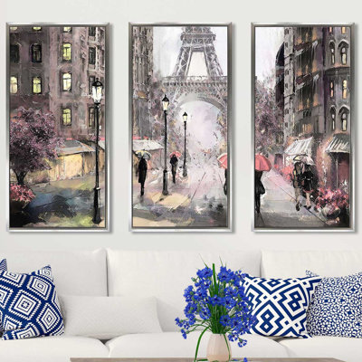 « Paris Streets II », ensemble de 3 reproductions sur toiles encadrées
