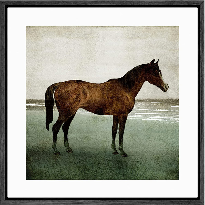 " Vintage Farmer's Horse Minimalist Landscape Wall Art ", Black, 24" H x 24" W x 1.5" D