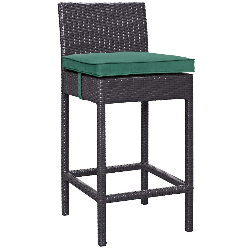 Tabouret de bar d'extérieur en rotin avec coussin Modway Convene, Vert, Espresso