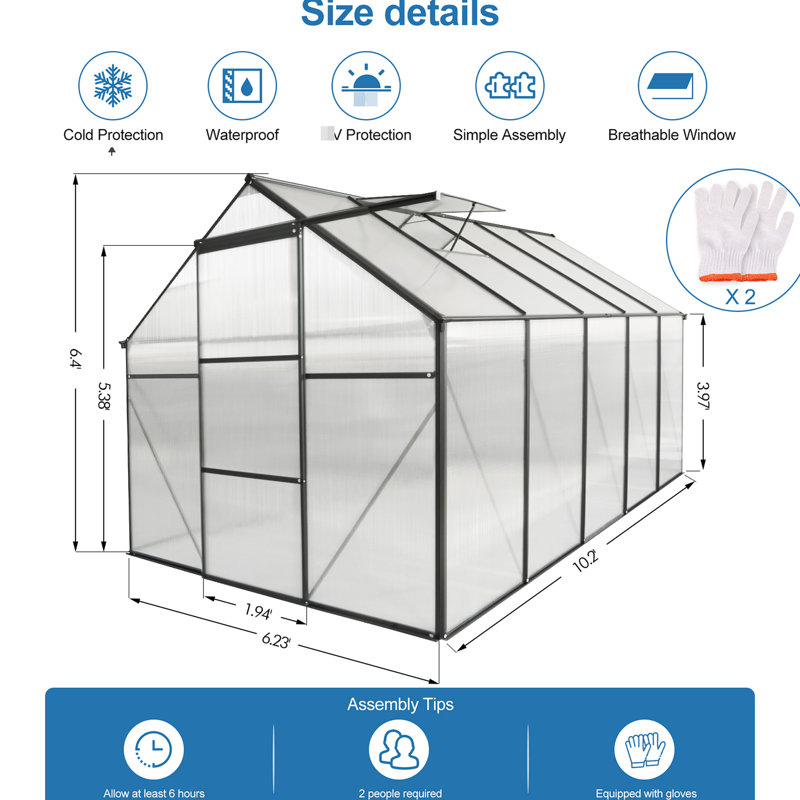 Serre en polycarbonate noir - robuste, toutes saisons pour porte coulissante d'extérieur pour la cour arrière, toit ajustable, structure avec base en acier galvanisé robuste