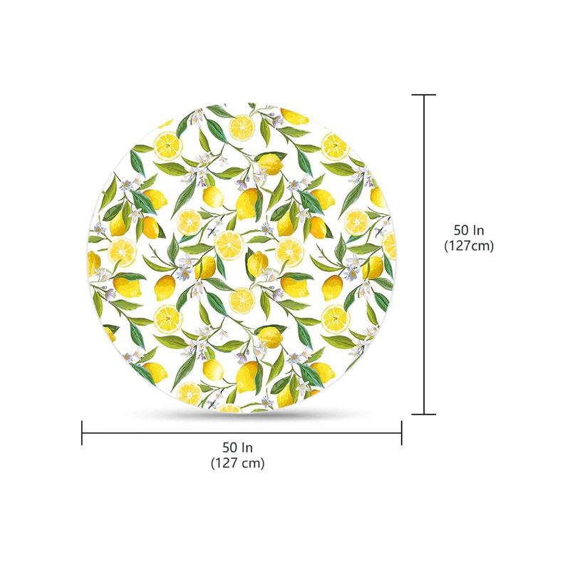 Round Lemon Tablecloth Waterproof Washable Wipeable Resistant Polyester Lemon Tree Flowers Leaves Circular Table Cloth Cover  70"