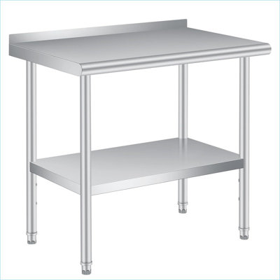 Stainless Steel Table for Prep & Work with Backsplash, Commercial Heavy Duty Table with Adjustable Under Shelf for Commercial Kitchen Restaurant.