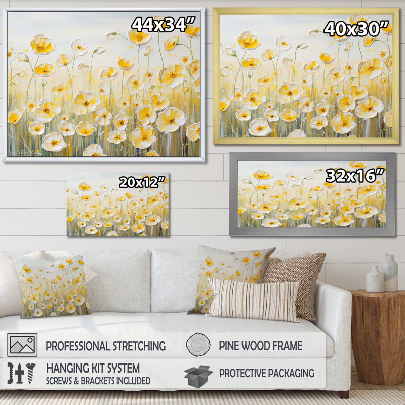 " Buttercups Floral Array Field ", 24" H x 32" W x 1" D, Wrapped Canvas