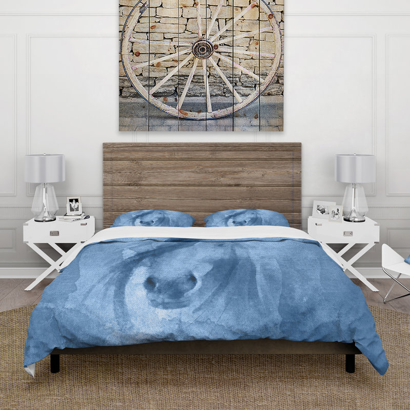 Farmhouse Horse - Ensemble de housse de couette animaux - Microfibre de polyester, Bleu clair