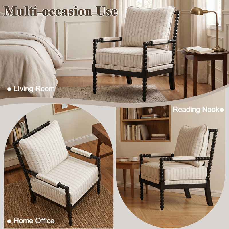 Lorentz Modern Farmhouse Accent Chair 25.5" Wide With Turned Wood And Solid Frame