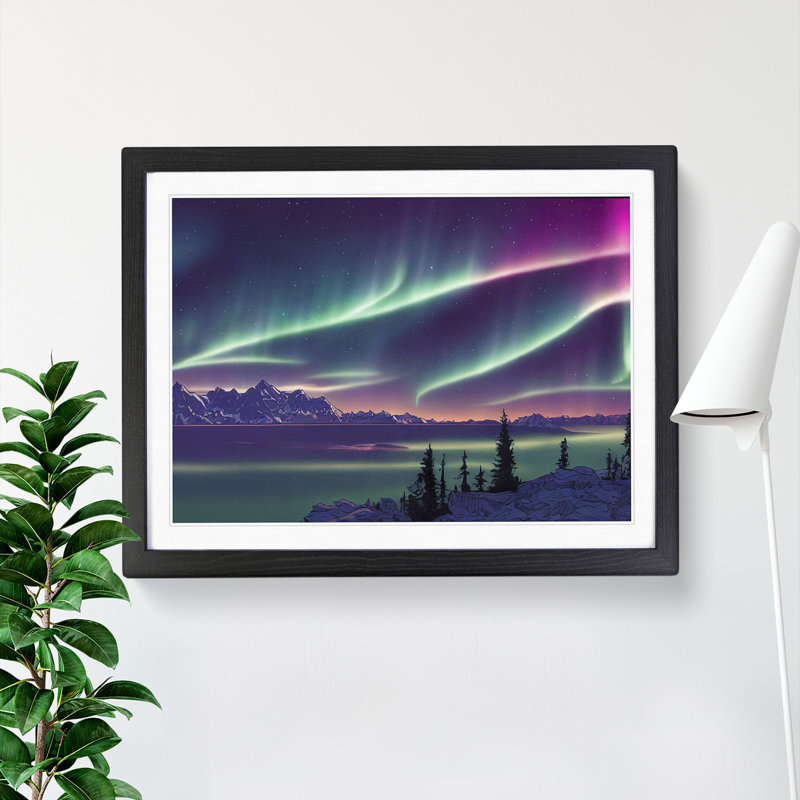 Enigmatic Aurora Borealis - Single Picture Frame Print, 25cm H x 34cm W x 2cm D, Black Framed