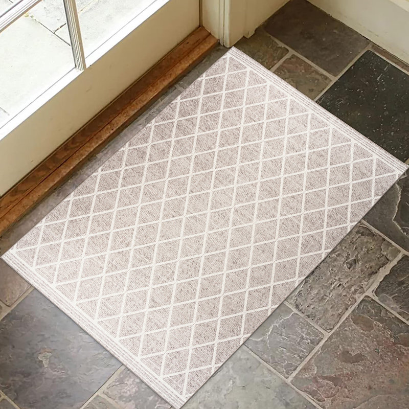 Tapis ivoire délavé à la machine Lusko Tessa, Beige ivoire, Rectangle 4pi x 6 pi