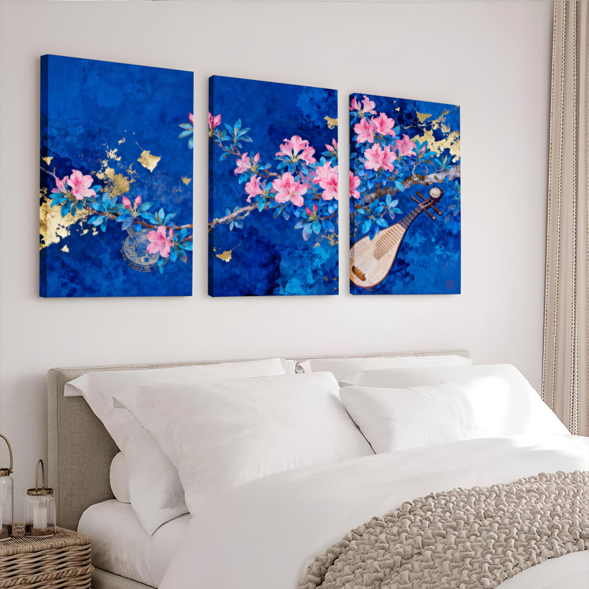 Winston Porter Floral Cherry Blossom and Lute Canvas Wrapped Wall Art ...