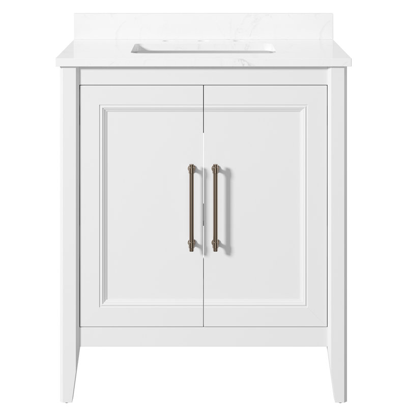 30" Single Bathroom Vanity With Engineered Stone Top, Soft-close Doors, White