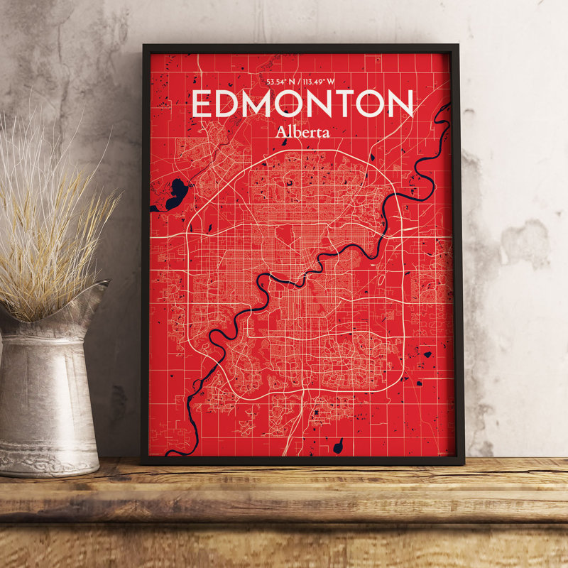 « edmonton city map », reproduction d’impression sur affiche, H 24 po x l 18 po