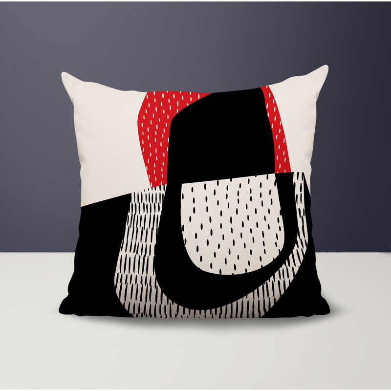 Coussin carré intérieur / extérieur pia, H 17 po x l 17 po, Rouge / noir / blanc cassé