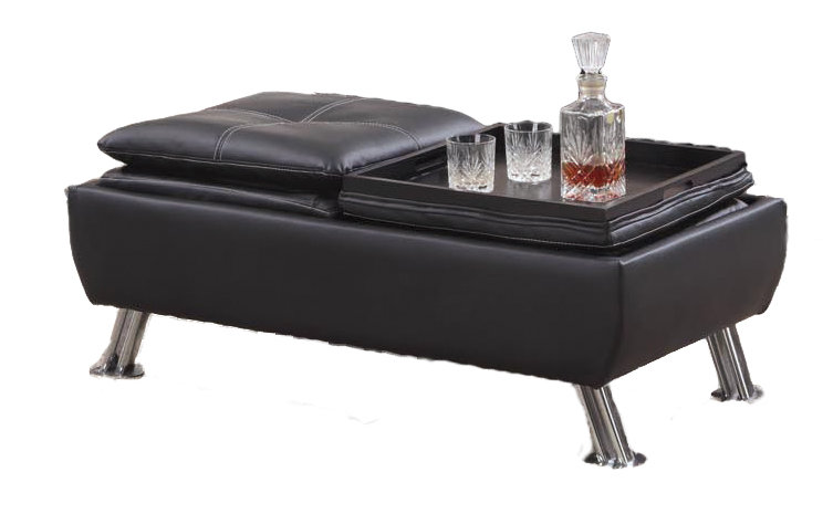 Repose-pieds cocktail capitonné, Similicuir noir