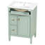 Meuble-lavabo de 24 pouces avec lavabo, armoire en bois massif et panneau de fibres à densité moyenne avec un tiroir rabattable, deux tiroirs standard et une tablette réglable, meuble-lavabo vert autoportant pour le rangement de la salle de bain