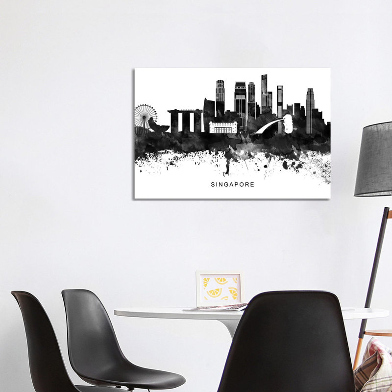 Singapore Skyline Black & White 1 Piece Wrapped Canvas Wall Art, 66.04cm H x 101.6cm W x 1.91cm D